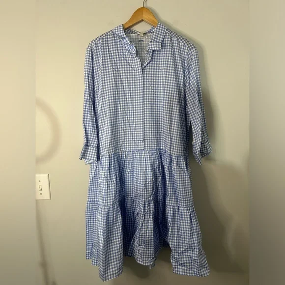 Tyler Boe Hannah Blue & White Gingham Tiered Mini Dress - Picture 2 of 7